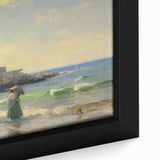 Vintage Landscape Art - Women at the Beach with Sailboat in the Distance