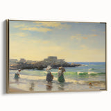 Vintage Landscape Art - Women at the Beach with Sailboat in the Distance