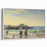 Vintage Landscape Art - Women at the Beach with Sailboat in the Distance
