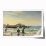 Vintage Landscape Art - Women at the Beach with Sailboat in the Distance