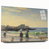 Vintage Landscape Art - Women at the Beach with Sailboat in the Distance