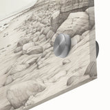 Vintage Landscape Art - Coastal Rocks and Beach in Black and White Ink
