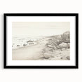 Vintage Landscape Art - Coastal Rocks and Beach in Black and White Ink