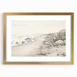 Vintage Landscape Art - Coastal Rocks and Beach in Black and White Ink