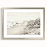 Vintage Landscape Art - Coastal Rocks and Beach in Black and White Ink
