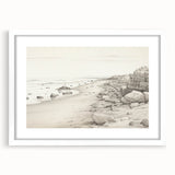 Vintage Landscape Art - Coastal Rocks and Beach in Black and White Ink