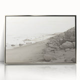 Vintage Landscape Art - Coastal Rocks and Beach in Black and White Ink