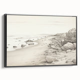 Vintage Landscape Art - Coastal Rocks and Beach in Black and White Ink