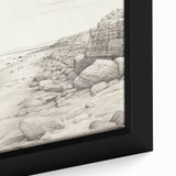 Vintage Landscape Art - Coastal Rocks and Beach in Black and White Ink