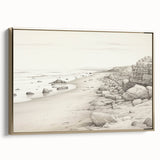 Vintage Landscape Art - Coastal Rocks and Beach in Black and White Ink