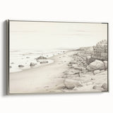 Vintage Landscape Art - Coastal Rocks and Beach in Black and White Ink