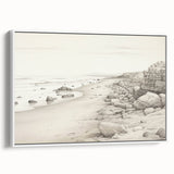 Vintage Landscape Art - Coastal Rocks and Beach in Black and White Ink