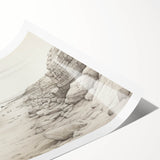 Vintage Landscape Art - Coastal Rocks and Beach in Black and White Ink