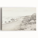 Vintage Landscape Art - Coastal Rocks and Beach in Black and White Ink