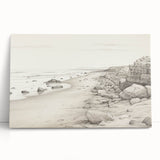 Vintage Landscape Art - Coastal Rocks and Beach in Black and White Ink