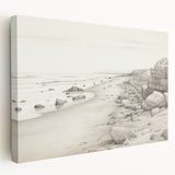 Vintage Landscape Art - Coastal Rocks and Beach in Black and White Ink