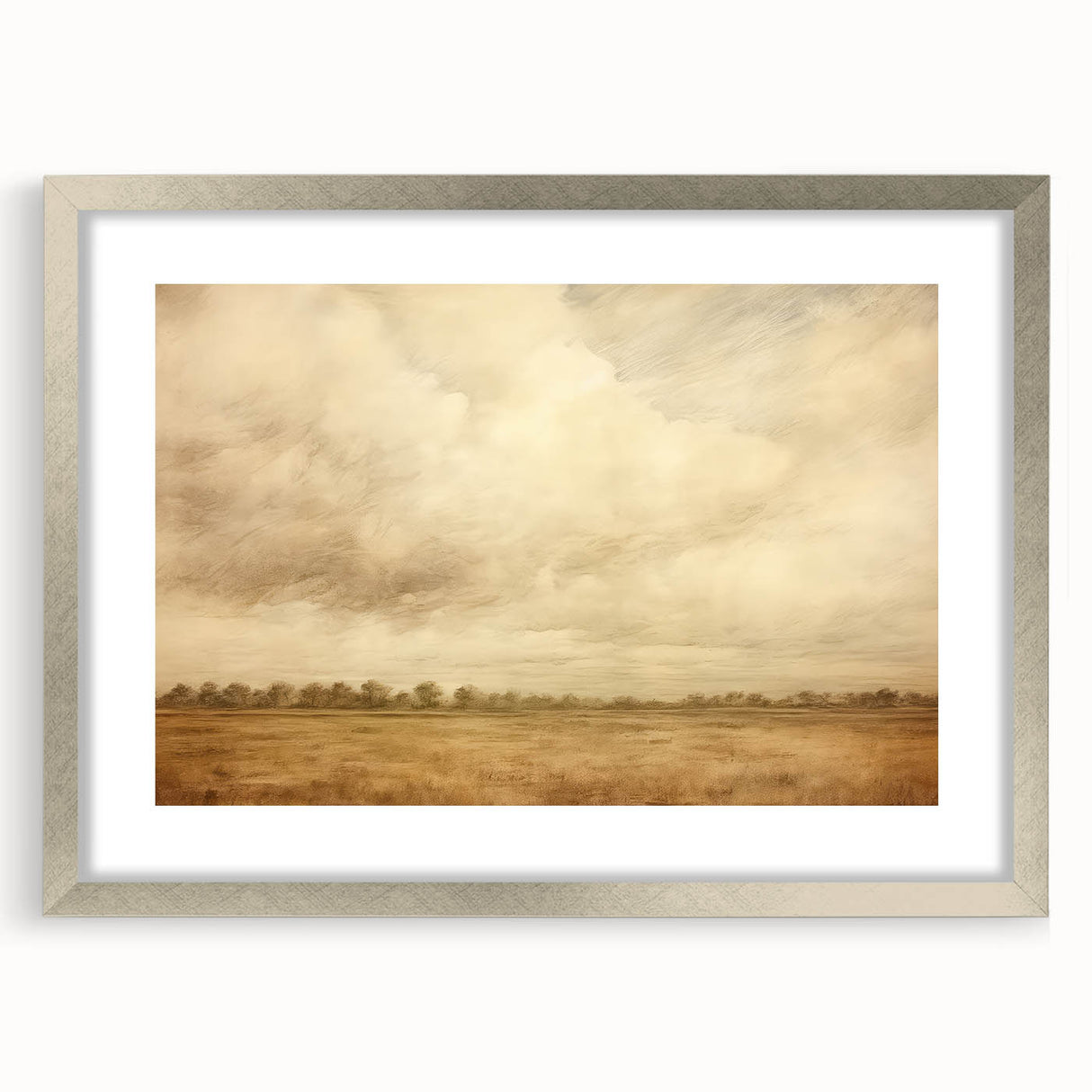 Vintage Landscape Art - Soft Sky Over Tranquil Field with Trees