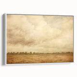 Vintage Landscape Art - Soft Sky Over Tranquil Field with Trees