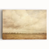 Vintage Landscape Art - Soft Sky Over Tranquil Field with Trees