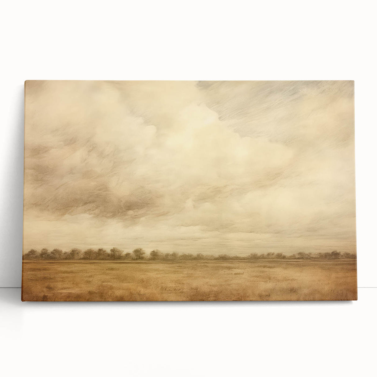 Vintage Landscape Art - Soft Sky Over Tranquil Field with Trees