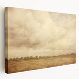 Vintage Landscape Art - Soft Sky Over Tranquil Field with Trees