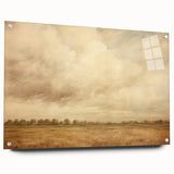 Vintage Landscape Art - Soft Sky Over Tranquil Field with Trees