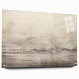 Vintage Landscape Art - Misty Mountains and Birds in Flight