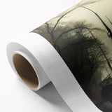 Vintage Landscape Art - Foggy River with Boats and Bare Trees