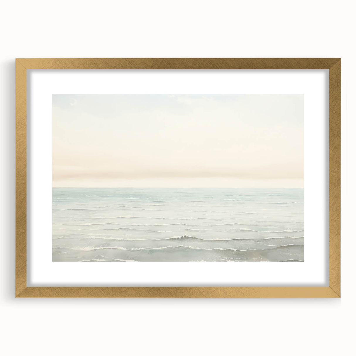 Vintage Landscape Art - Gentle Ocean Waves and Soft Sky