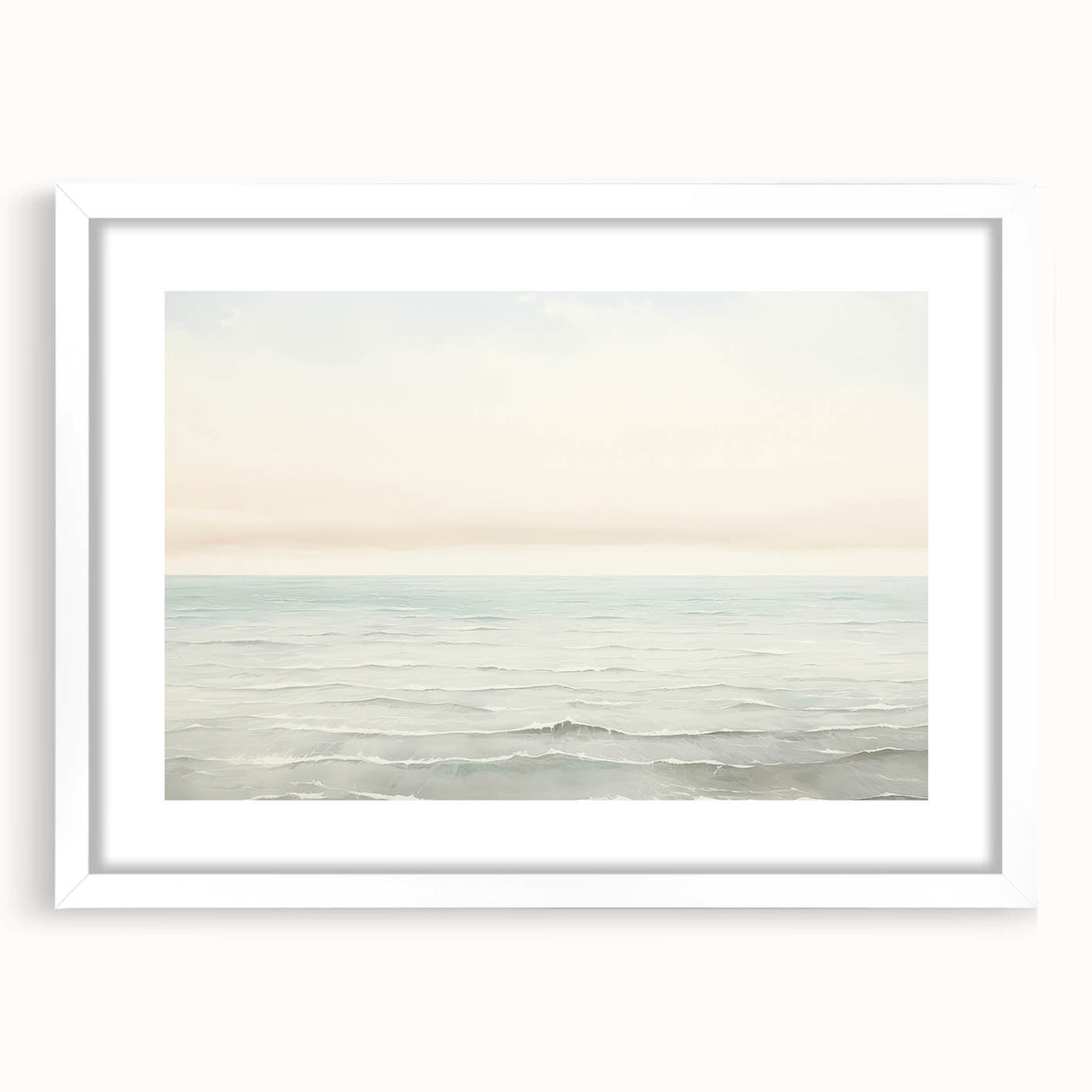 Vintage Landscape Art - Gentle Ocean Waves and Soft Sky