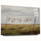 Vintage Landscape Art - Laundry Drying in Rural Field