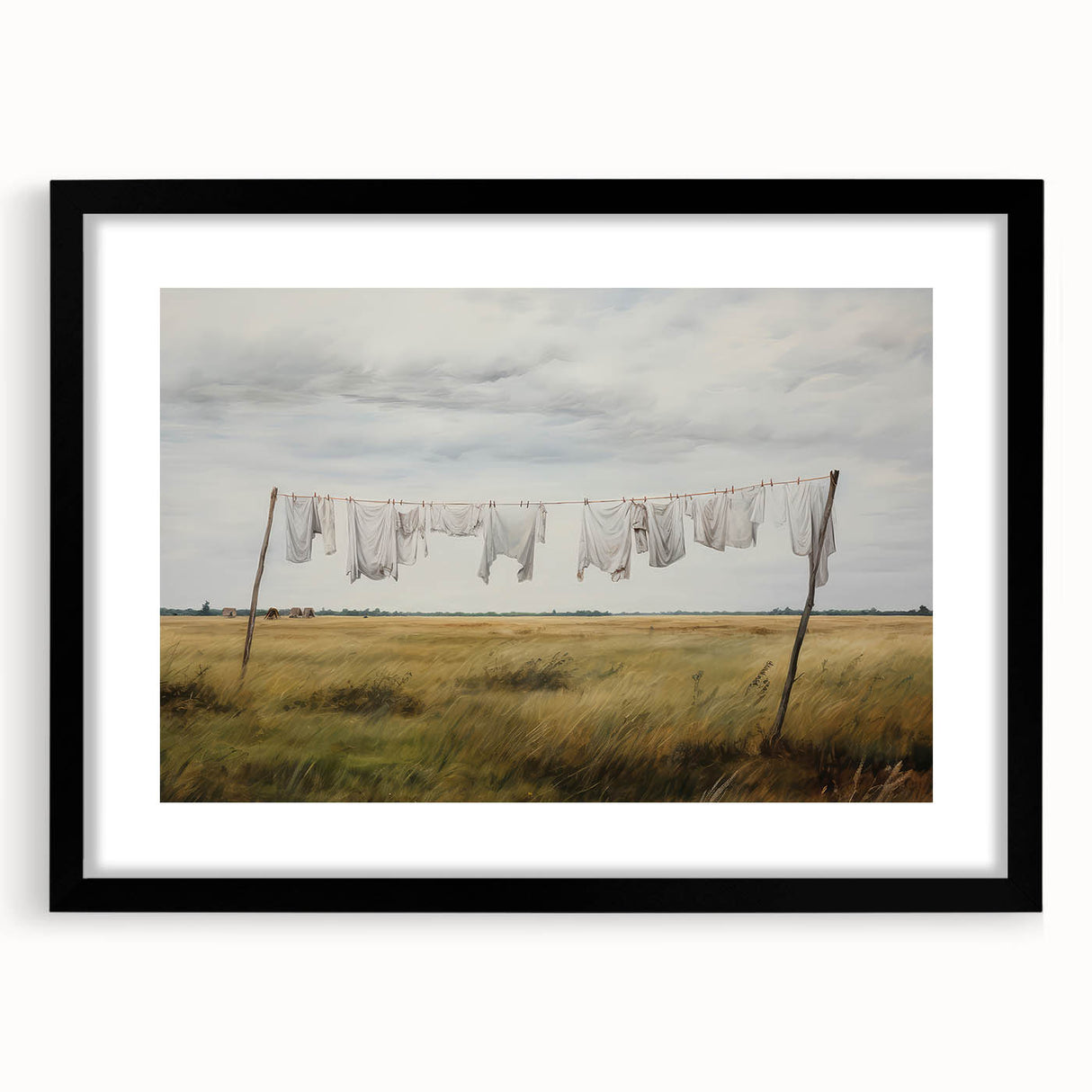 Vintage Landscape Art - Laundry Drying in Rural Field