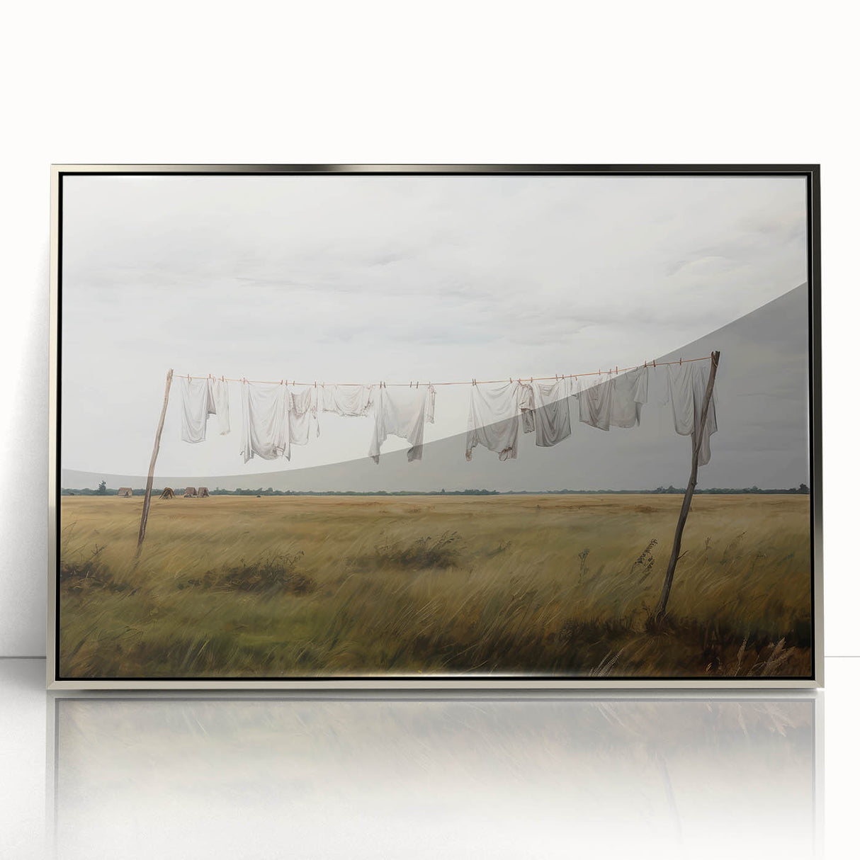 Vintage Landscape Art - Laundry Drying in Rural Field