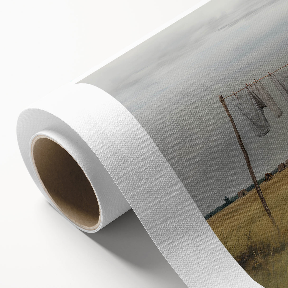 Vintage Landscape Art - Laundry Drying in Rural Field