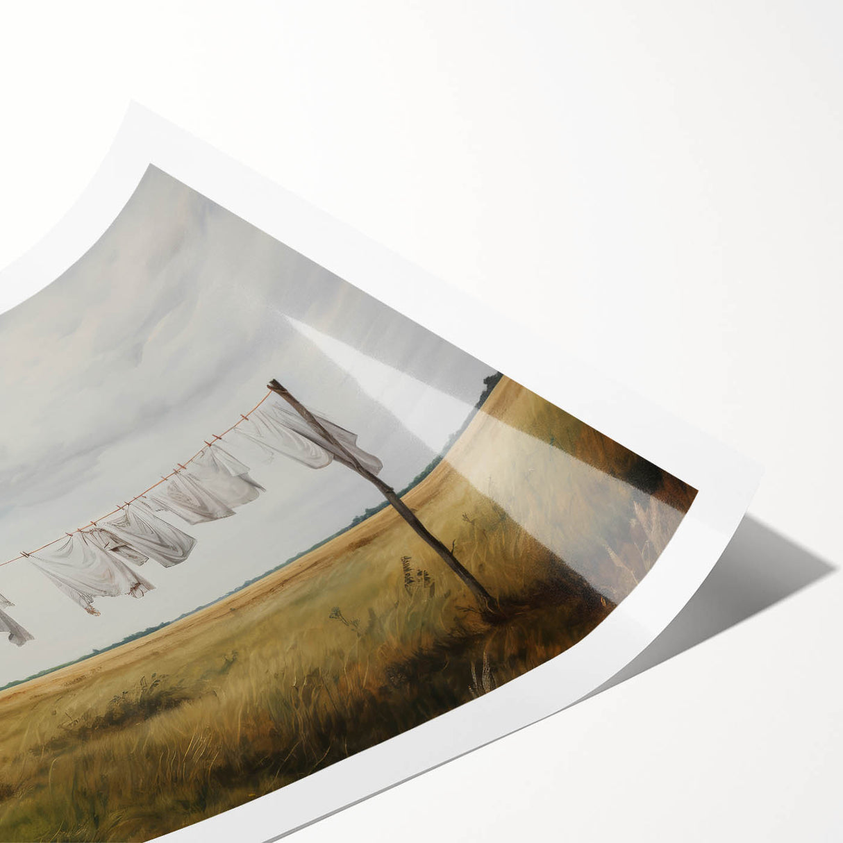 Vintage Landscape Art - Laundry Drying in Rural Field