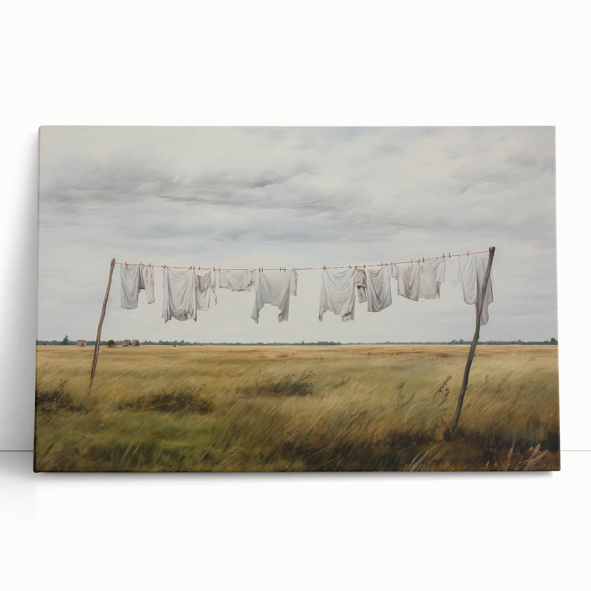 Vintage Landscape Art - Laundry Drying in Rural Field