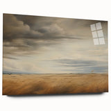 Vintage Landscape Art - Golden Field Under Dramatic Skies