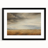 Vintage Landscape Art - Golden Field Under Dramatic Skies
