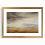 Vintage Landscape Art - Golden Field Under Dramatic Skies