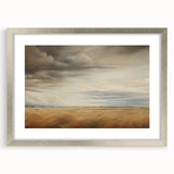 Vintage Landscape Art - Golden Field Under Dramatic Skies