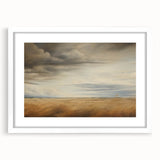 Vintage Landscape Art - Golden Field Under Dramatic Skies