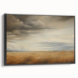 Vintage Landscape Art - Golden Field Under Dramatic Skies