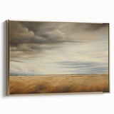 Vintage Landscape Art - Golden Field Under Dramatic Skies