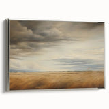 Vintage Landscape Art - Golden Field Under Dramatic Skies