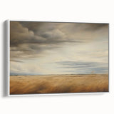 Vintage Landscape Art - Golden Field Under Dramatic Skies
