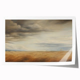 Vintage Landscape Art - Golden Field Under Dramatic Skies