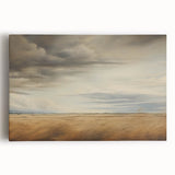 Vintage Landscape Art - Golden Field Under Dramatic Skies