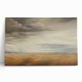 Vintage Landscape Art - Golden Field Under Dramatic Skies