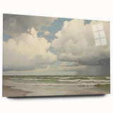 Vintage Landscape Art - Dramatic Clouds and Waves at the Beach
