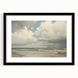 Vintage Landscape Art - Dramatic Clouds and Waves at the Beach